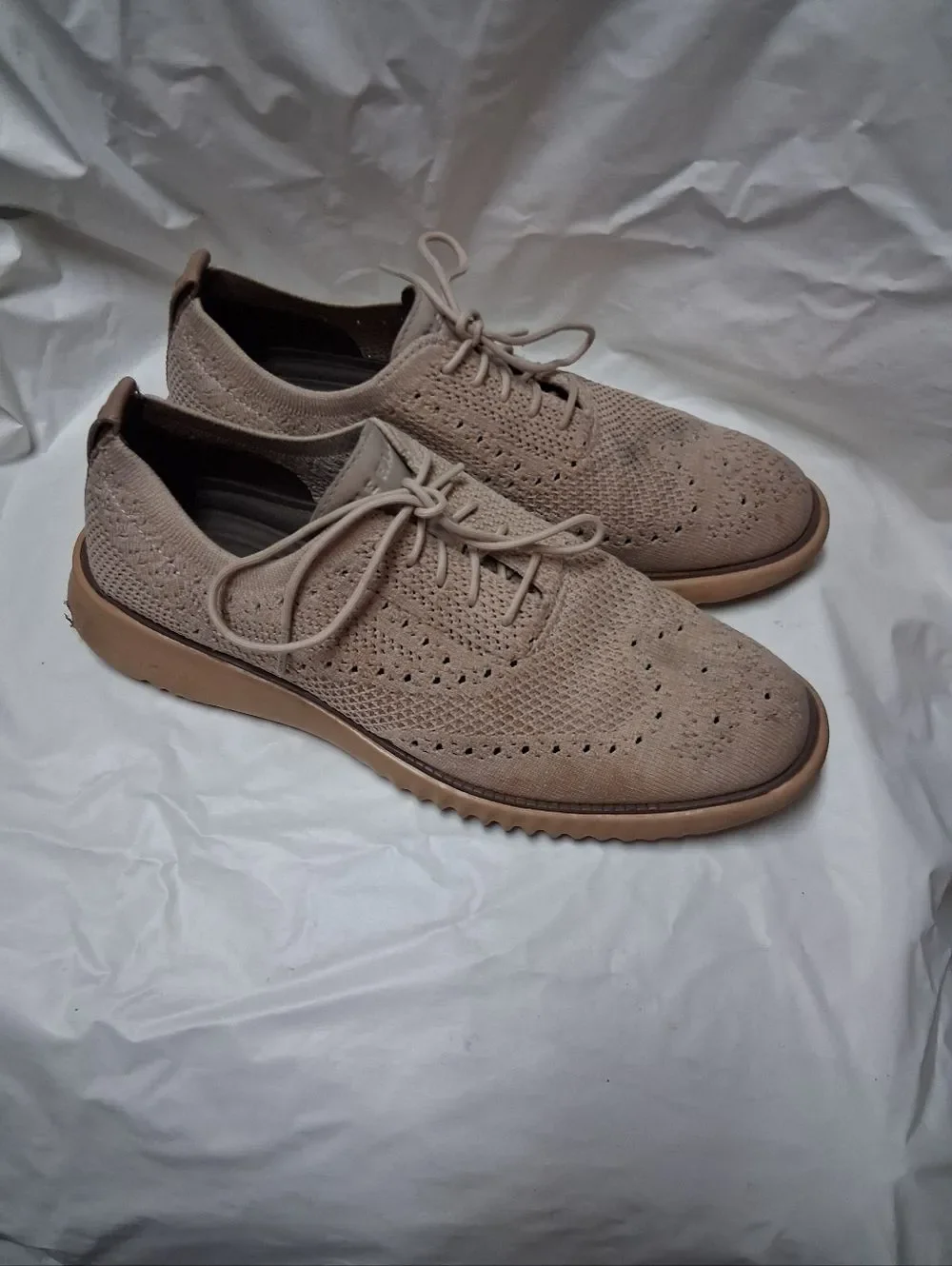 Cole Haan Men's Knit Lace-Up Casual Shoes - Beige Sz 9M Preowned